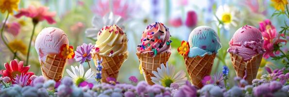 AI generated Magenta petals line up plantthemed cones in a happy meadow photo