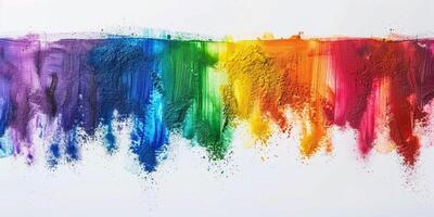 AI generated Rectangle of vibrant powder on white canvas, creating a rainbow pattern photo