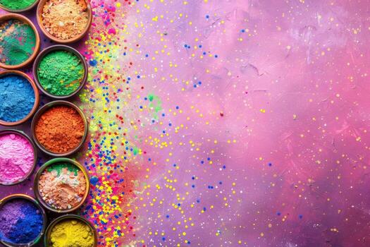 AI generated Colorful bowls of powders on purple backdrop create an artsy display photo