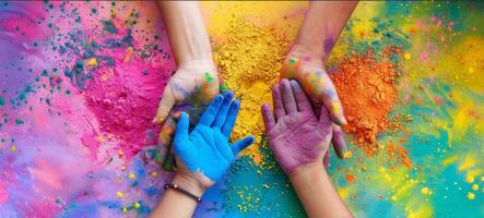 AI generated Hands adorned with bright powder, a happy display of artistic gestures photo