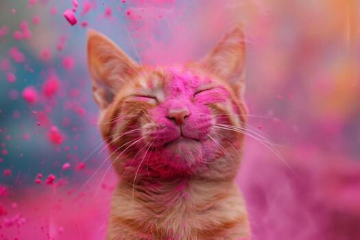 AI generated Closeup of a pinkcovered Felidae with whiskers and pink iris photo