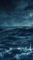 AI generated Vast liquid body reflecting starry sky in electric blue atmosphere photo
