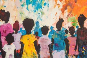 AI generated Juneteenth. a painting of a group of people standing next to each other photo