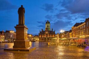 Delft Market Square Markt in the evening. Delfth, Netherlands photo