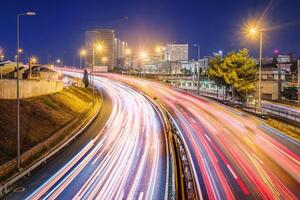 Long Exposure of street traffic in Lisbon, Portugal photo