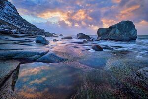 Beach of fjord in Norway photo