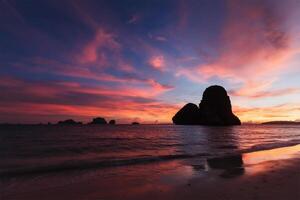 Sunset on Pranang beach. Railay , Krabi Province Thailand photo