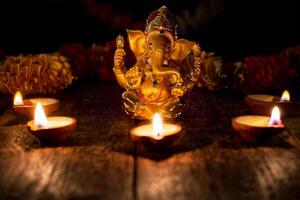 Ganesha with Diwali lights photo