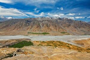 Aerial view of Spiti valley and Key gompa in Himalayas photo