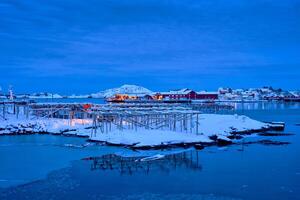 Reine village at night. Lofoten islands, Norway photo