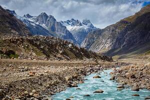 Chandra River in Lahaul Valley in Himalayas photo