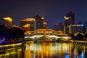 Anshun bridge at night, Chengdu, China photo