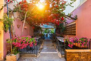 Scenic picturesque streets of Chania venetian town. Chania, Creete, Greece photo