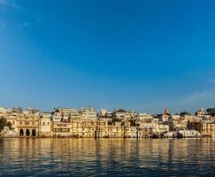 Udaipur houses and ghats on lake Pichola. Udaipur, Rajasthan, In photo