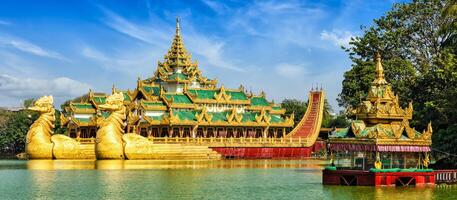 Karaweik royal barge, Kandawgyi Lake, Yangon photo