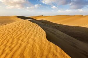 Sand dunes in desert photo