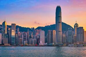 Junk boat in Hong Kong Victoria Harbour photo