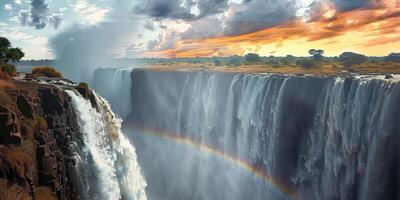 AI generated panoramic view of large beautiful waterfall photo
