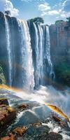 AI generated vertical background with view of large beautiful waterfall photo