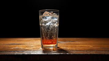 ai generado frío oscuro grafito cerveza en de madera mesa, refrescante bebida concepto en rústico ajuste foto