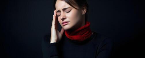 AI generated Woman Wearing Red Scarf Covering Face photo