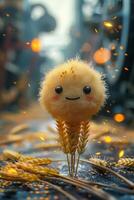 AI generated A cheerful cartoon sunny character in a field with wheat. 3d illustration photo