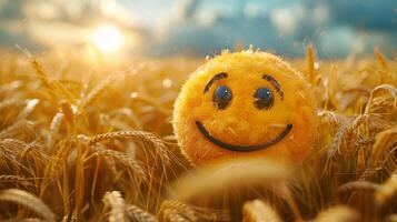 AI generated A cheerful cartoon sunny character in a field with wheat. 3d illustration photo