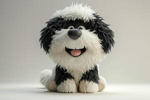 AI generated Fluffy black and white dog on a white background. Fluffy toy in the form of a dog photo