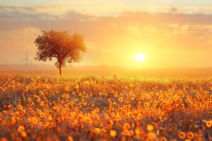 AI generated A field of Flowers at sunset. Flower field photo