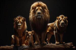 AI generated The lion family on a black background photo