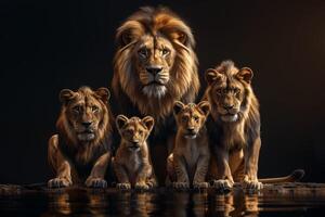 AI generated The lion family on a black background photo