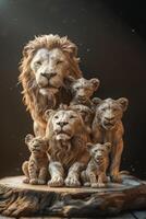 AI generated A statuette of a Family of lions on a black background photo