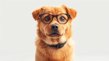 AI generated Funny smart dog with glasses isolated on beige background photo
