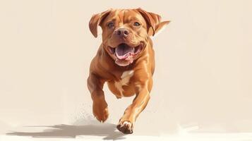 AI generated A brown Dog is vigorously rushing forward on a beige background photo