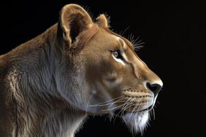 AI generated Portrait of a lioness in profile on a black background photo