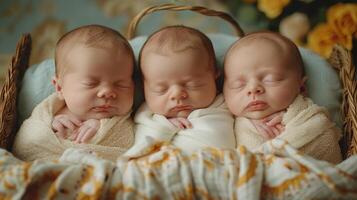 ai generado Tres recién nacido niños . foto disparar de recién nacido bebés