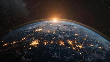 AI generated Planet Earth from outer space at night with city lights. 3d illustration photo
