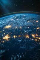 AI generated Planet Earth from outer space at night with city lights. 3d illustration photo