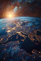 AI generated Planet Earth from outer space at night with city lights. 3d illustration photo