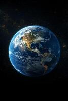 AI generated Planet Earth from outer space at night with city lights. 3d illustration photo