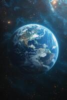 AI generated Planet Earth from outer space at night with city lights. 3d illustration photo