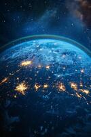 AI generated Planet Earth from outer space at night with city lights. 3d illustration photo