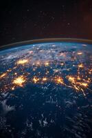 AI generated Planet Earth from outer space at night with city lights. 3d illustration photo