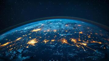 AI generated Planet Earth from outer space at night with city lights. 3d illustration photo