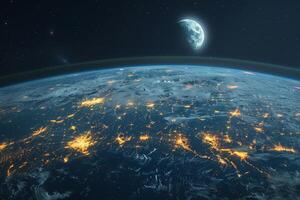 AI generated Planet Earth from outer space at night with city lights. 3d illustration photo