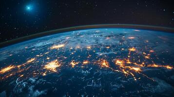 AI generated Planet Earth from outer space at night with city lights. 3d illustration photo