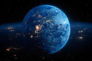 AI generated Planet Earth from outer space at night with city lights. 3d illustration photo