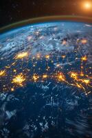 AI generated Planet Earth from outer space at night with city lights. 3d illustration photo