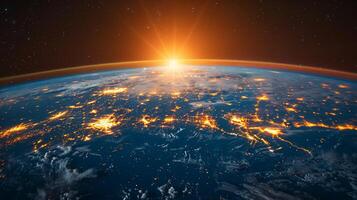 AI generated Planet Earth from outer space at night with city lights. 3d illustration photo