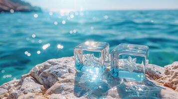 AI generated Natural shining glass stones on the seashore. The beach with glass stones photo